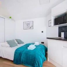 chambre lit double location appartement court et long sejour argenteuil Chambre moderne avec kitchenette et lit double.