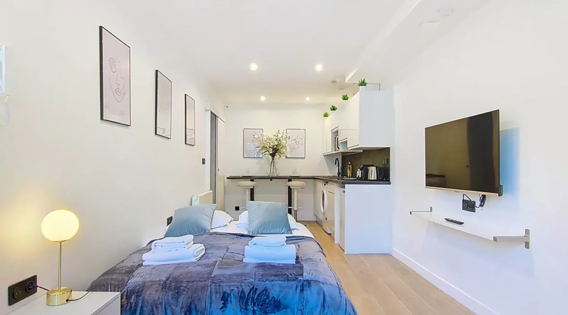 studio moderne avec lit et cuisine location appartement argenteuil Studio moderne avec cuisine ouverte et lit double