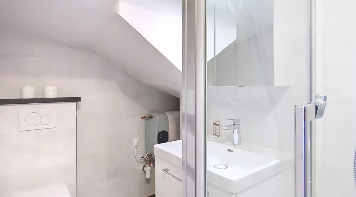 toilettes salle de bain location appartement argenteuil Salle de bain moderne avec douche et lavabo.