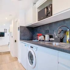 espace de vie appartement vie d'artiste argenteuil Cuisine moderne avec appareils électroménagers.